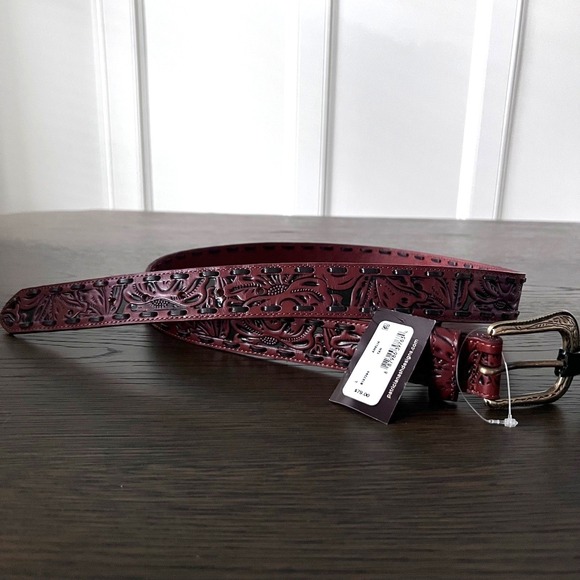 Patricia Nash Amelia Western Tooled Leather Belt Rich‎ Brown Size L NEW MSRP $79 main image 7